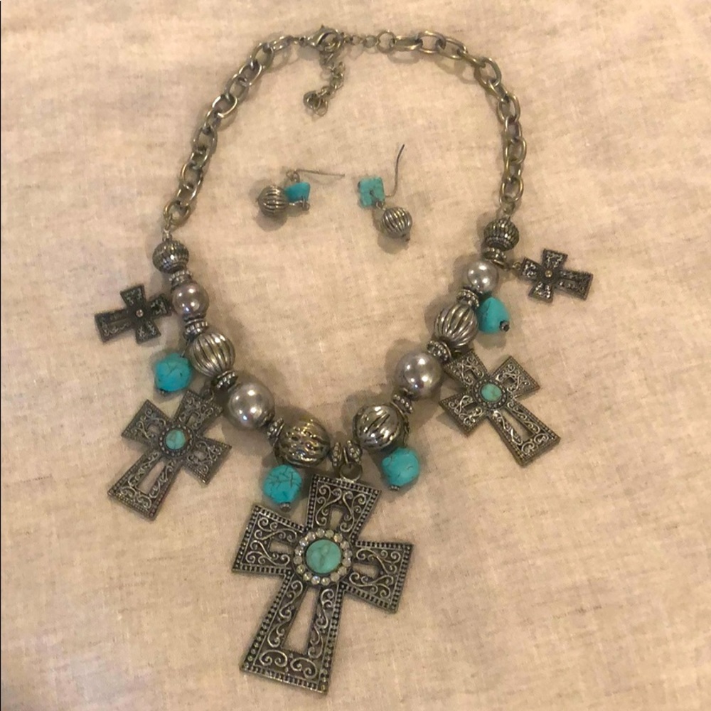 Western cross necklace and earrings set